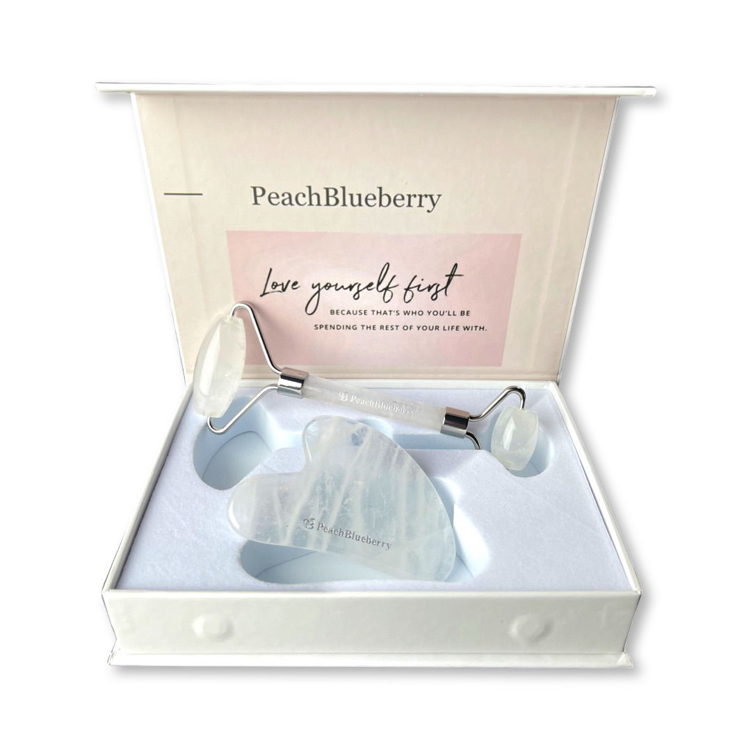 White Crystal Face Roller and Gua Sha Face Massage Tool Set