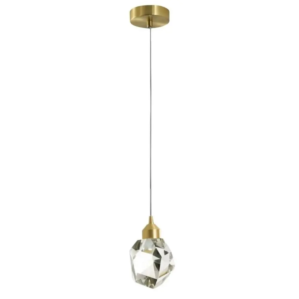 Pendente Cristal Pedra - Dourado LED 5W Bivolt  10x15cm - Kasa_Roy