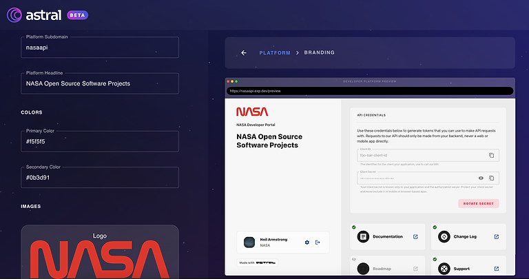 Astral API Portal as a Service Branding