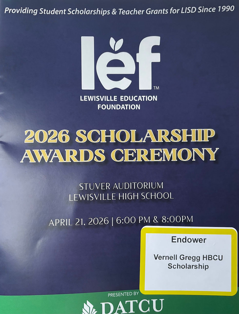 Honored to represent our CCAAP legend, Mrs. Vernell Gregg, at the 2026 LEF Scholarship Awards Ceremony. Thank you for investing in our future!