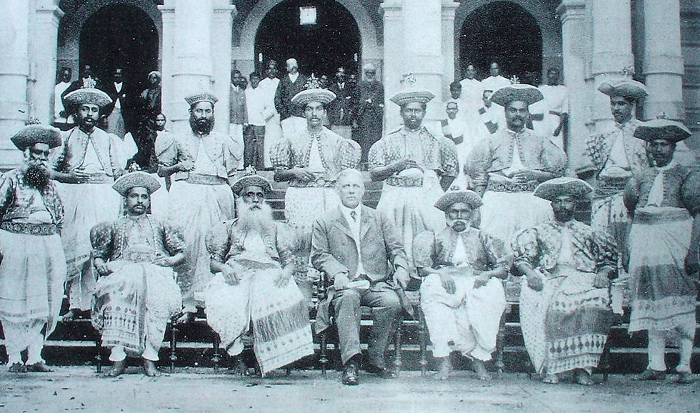 A group of British appointed Kandyan chiefs, with Hon. J. P. Lewis, Government Agent in 1905