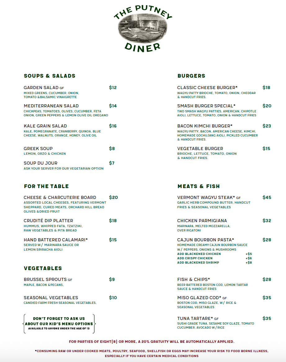 Putney Diner- Dinner Menu Page 2