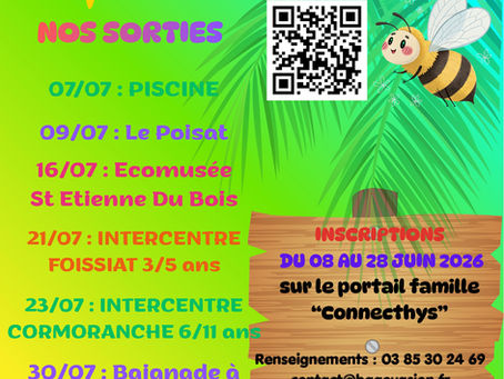 Vous les attendiez, les voici !!!!                          Votre centre de loisirs est ouvert cet été              du 6 au 31 juillet et du 24 au 31 août (fermeture du 1er au 23 août)