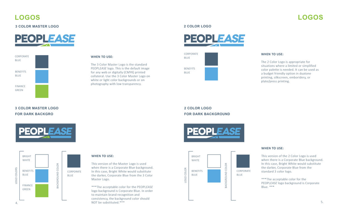 Brand style guide, logo design, icon design, text and layout design for a human resources and risk management corporation