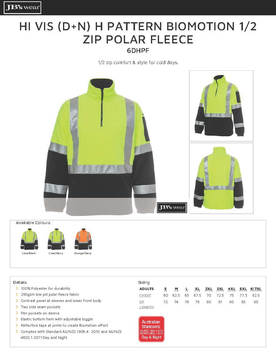 Thumbnail: HI VIS (D+N) H PATTERN BIOMOTION 1/2 ZIP POLAR FLEECE 6DHPF