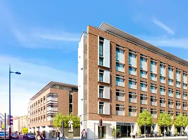 Three building blocks 5, 7, 9 storey high