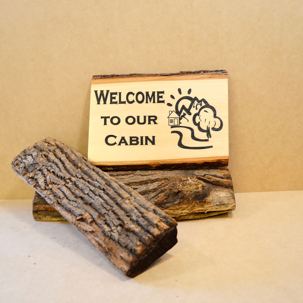 Thumbnail: Rustic Wood Cabin Sign with Live Edge - Welcome to Our Cabin Engraved Wall Decor