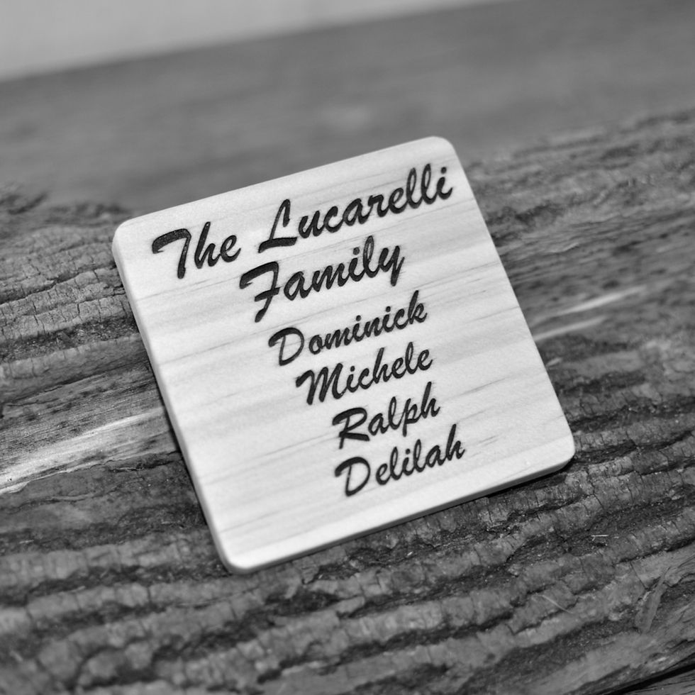Thumbnail: Engraved Wooden Family Names Coasters with holder - set of 4