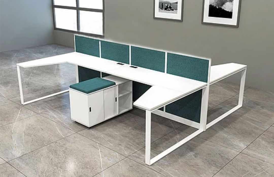 Alvaro Workstation in White and Ocean Blue (Set of Four)