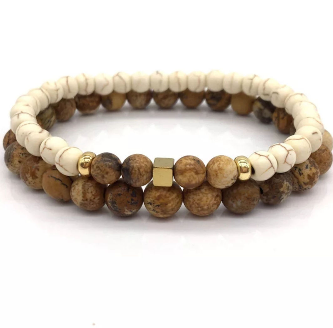 2pc natural brown & gold bracelet