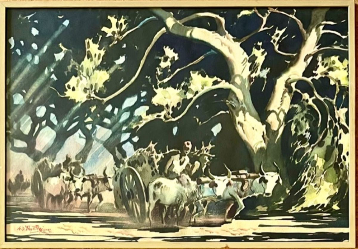 Gideon D Thayaga Raj| Oxen in Forest| Watercolor