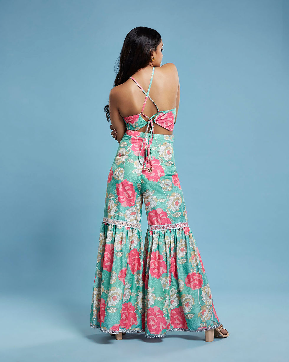 Thumbnail: FLORAL PRINTED HALTER TOP AND SHARARA SET