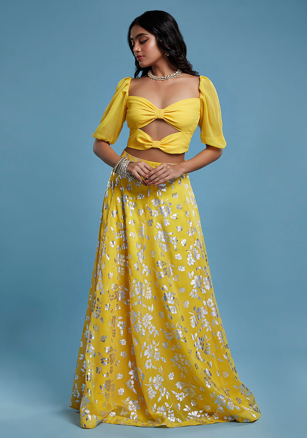 YELLOW BOW LEHENGA SET