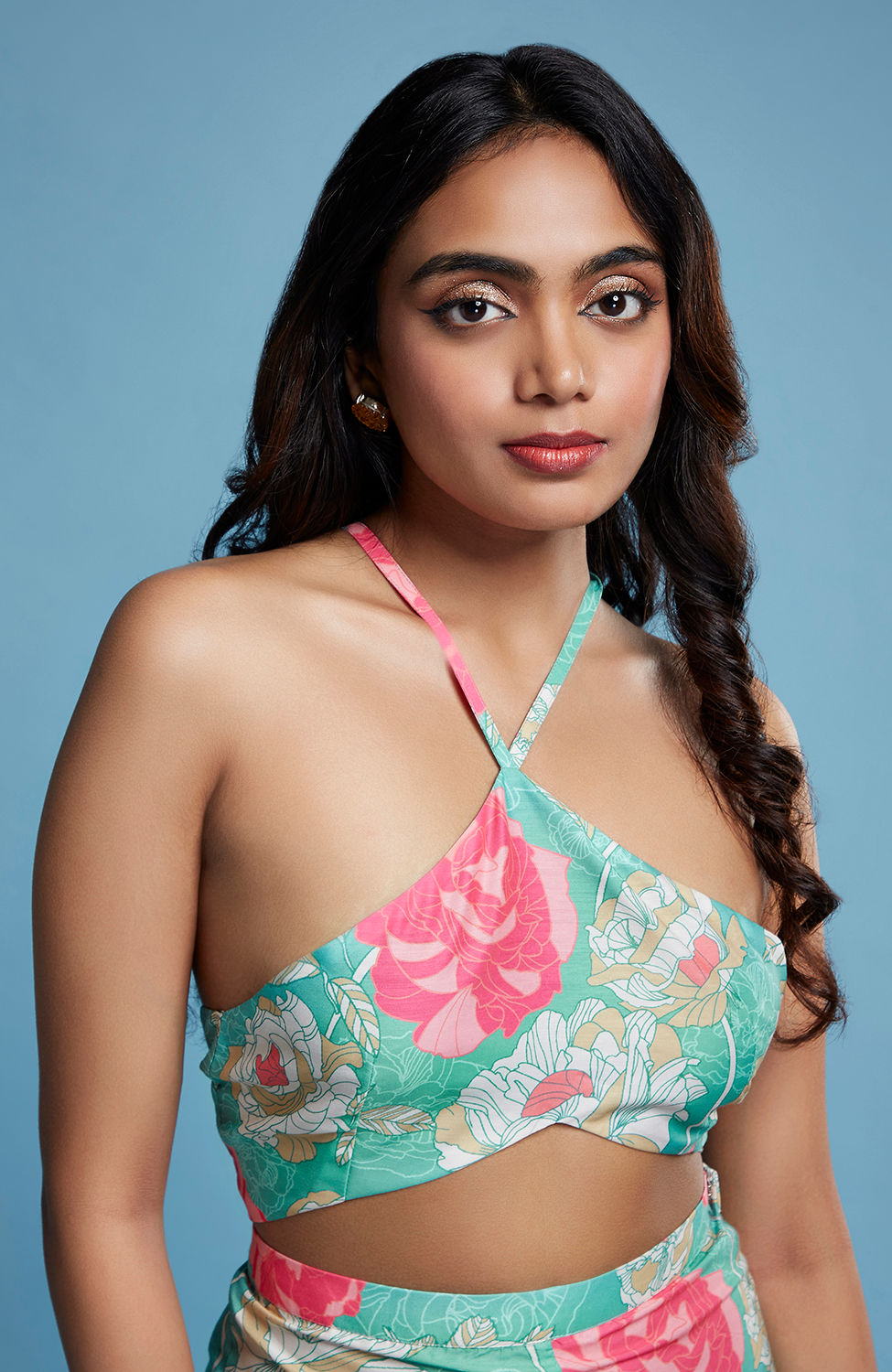 Thumbnail: FLORAL PRINTED HALTER TOP AND SHARARA SET