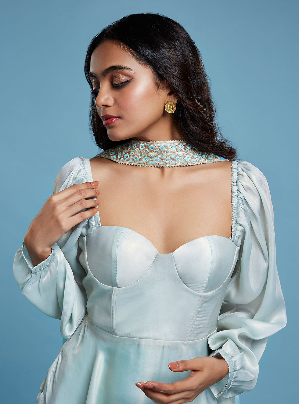 Thumbnail: BLUE CORSET AND LEHERIYA SHARARA SET