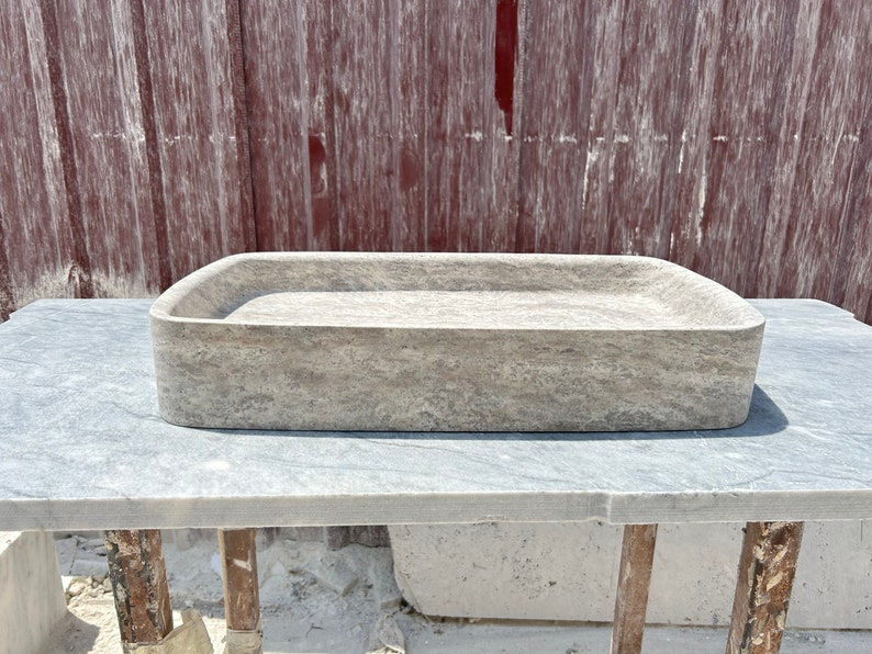 Thumbnail: Italian Silver Travertine Countertop Washbasin Bathroom Sink, Marble Vessel Sink