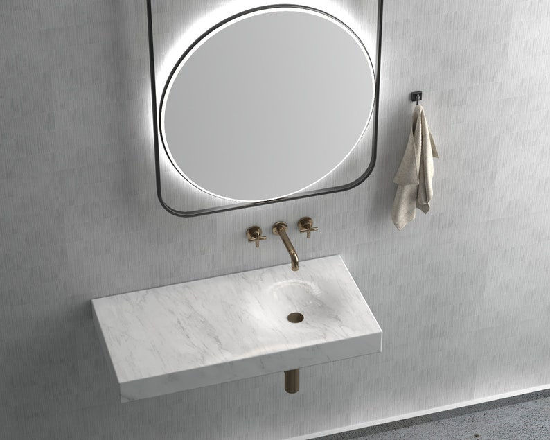 Thumbnail: Contemporary Style White Marble Washbasin Wall-mount  Sink, Luxury Bathroom 