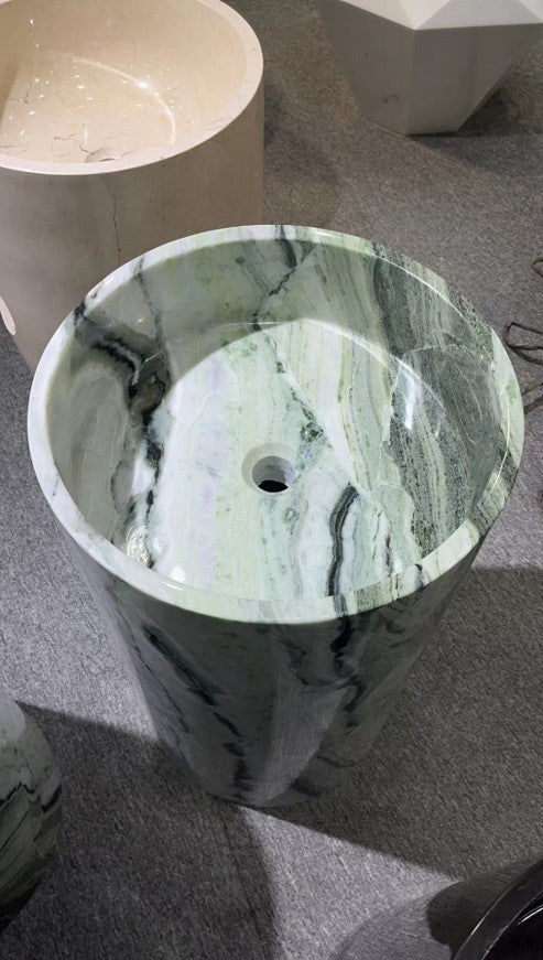 Thumbnail: Shangrila Marble Pedestal Wahsbasin Sink, Green Marble Free standing Washbasin 