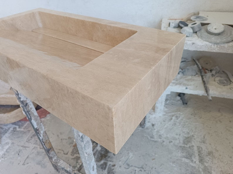 Thumbnail: Covered Design Rectangular Sink with Concealed Drain for Bathroom, Travertine 