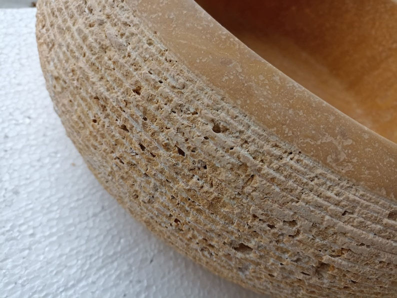 Thumbnail: Beige Travertine Natural Stone Vessel Sink Honed and Marble Sink, Handmade Sink