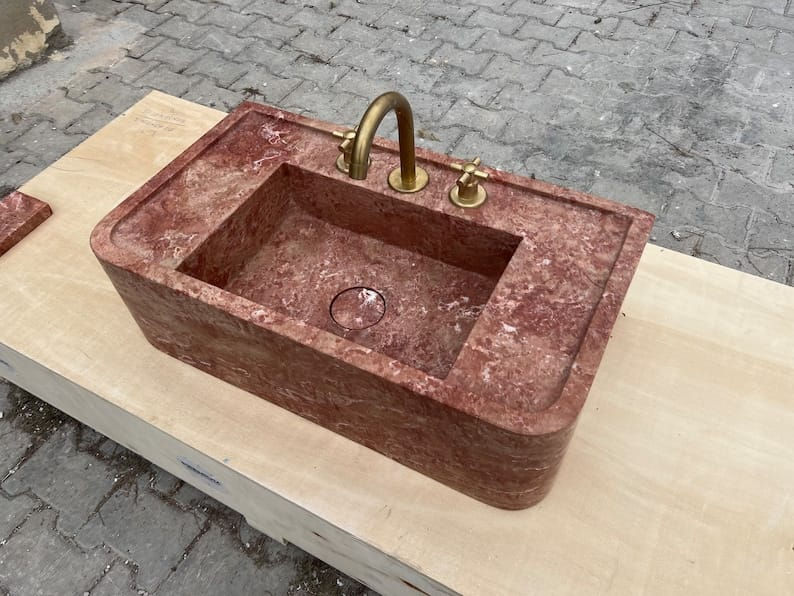 Thumbnail: Red Travertine Sink, Vanity Sink