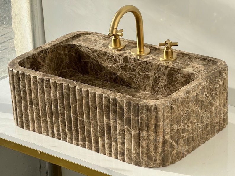 Thumbnail: Emperador Marble Ribbed Wash Basin