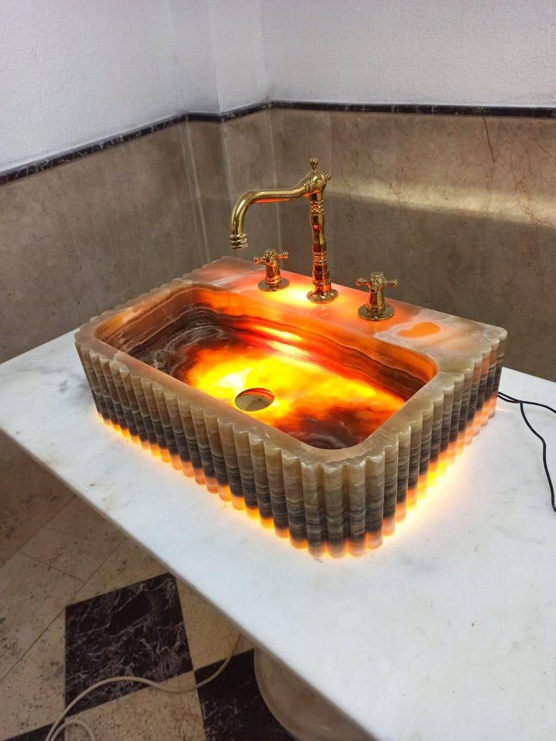 Thumbnail: Wall Mounted Led Illuminated Onyx washbasin