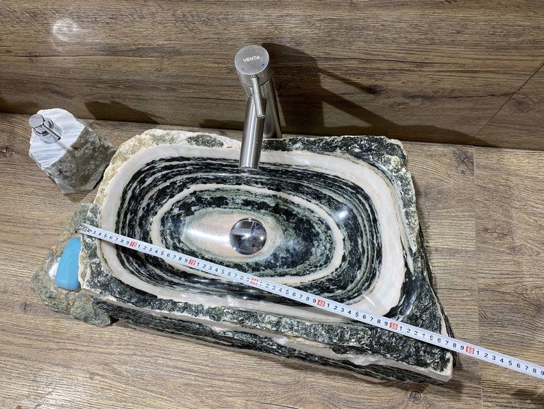 Thumbnail: Natural Stone Sink, Rustic Style Washbasin Sink Chiseled Exterior