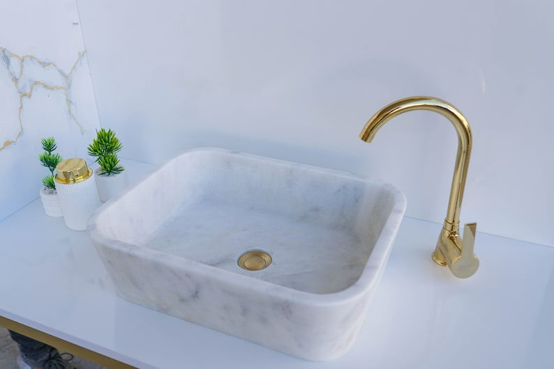 Thumbnail: White Marble rectangle Sink, Wash Basin,Handmade Marble Bathroom Vanity Sink