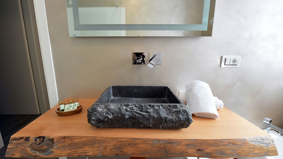 Thumbnail: Chieseled Black Stone Bathroom Washbasin Sink, Stone Hammered Square Sink