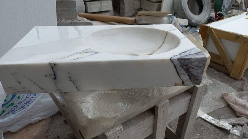 Thumbnail: Custom Lilac Marble Sink Wall Mounted Marble Sink, Powder Room Marble Sink