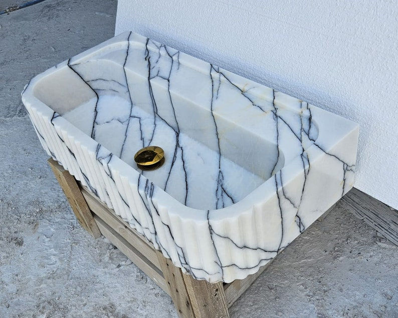 Thumbnail: Lilac Marble Sink, Wall Mounted Sink, Special Order Sink, Grooved Front Sink