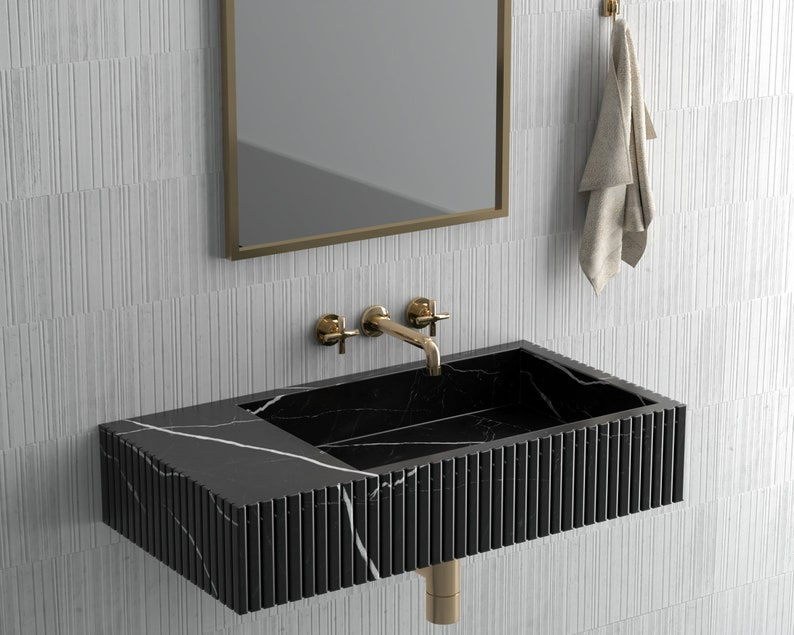 Thumbnail: Black Marble Luxury Design Bathroom  Rectangular Vanity Sink, Natural Stone Sink