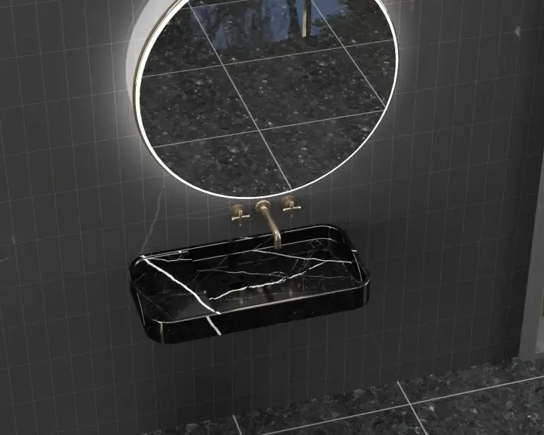 थंबनेल: Black Marble Slim and Sleek Wall Hung Wash Basin Sink 