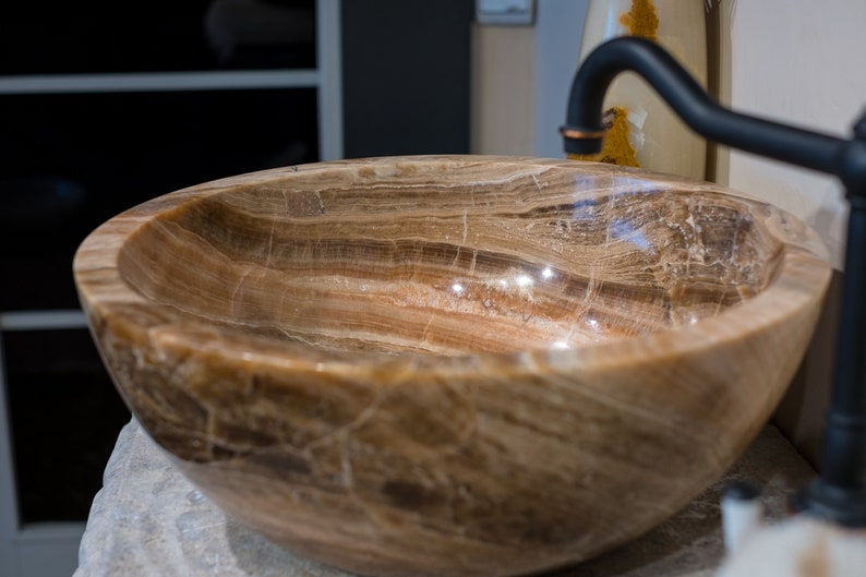 Thumbnail: Handmade Bathroom Sink, Brown Onyx Sink Model|