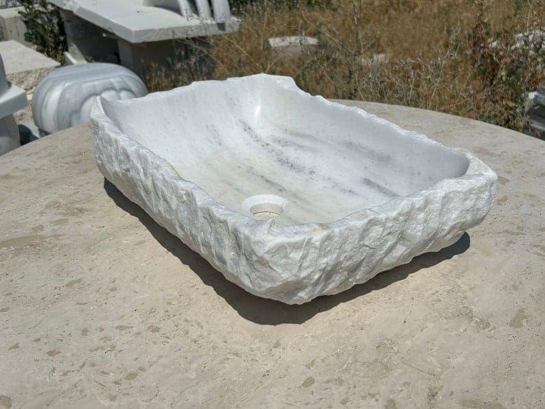 Thumbnail: Hammered Vanity Top Washbasin, White Marble Bathroom Sink