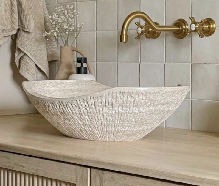 Thumbnail: Natural Stone Bathroom Sink, Boho Style Bathroom Decor  Washbasin Sink