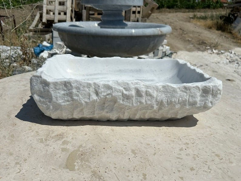 Thumbnail: Hammered Vanity Top Washbasin, White Marble Bathroom Sink