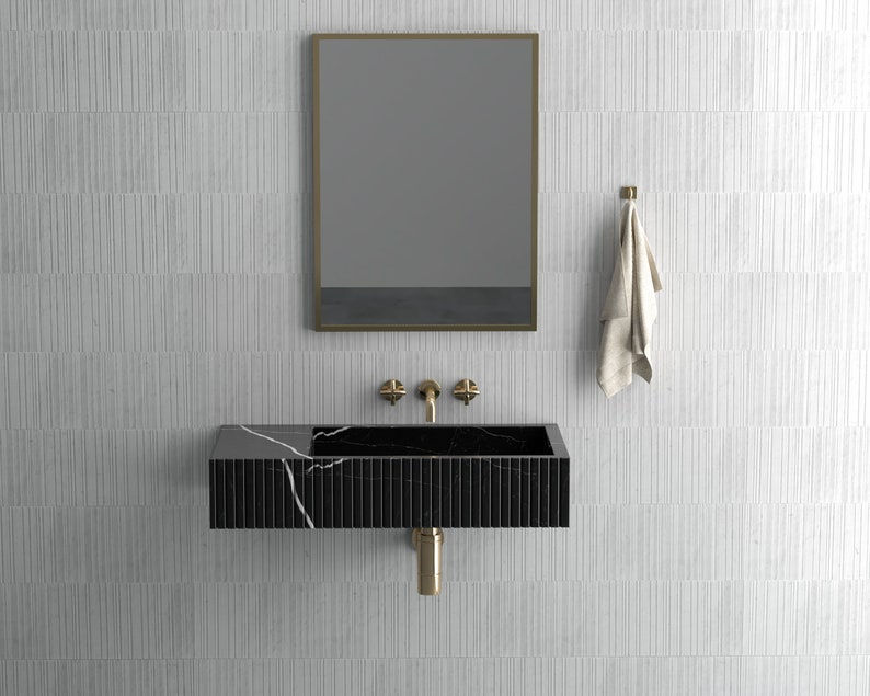 Thumbnail: Black Marble Luxury Design Bathroom  Rectangular Vanity Sink, Natural Stone Sink