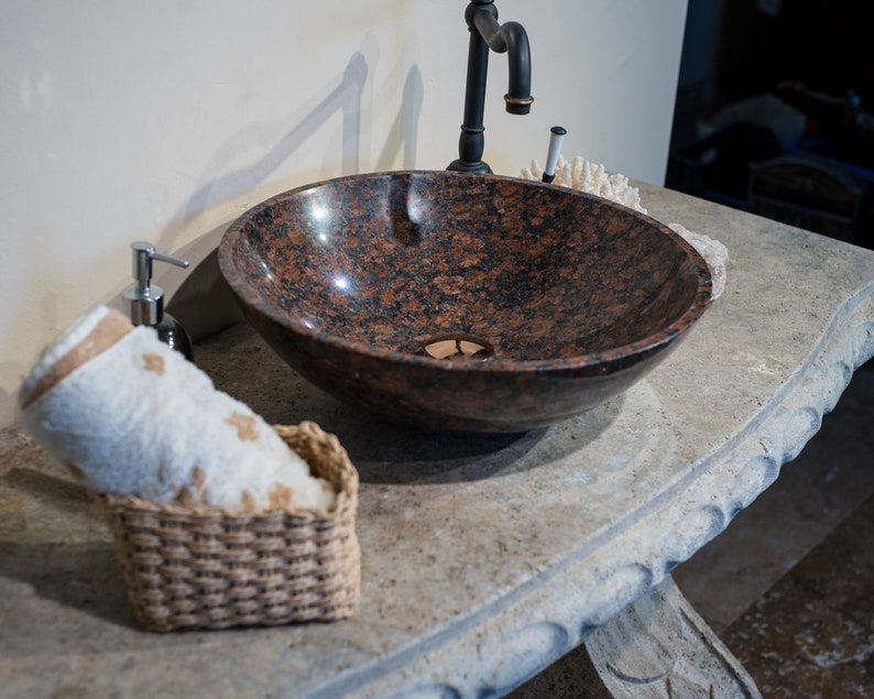 Thumbnail: Granite Bathroom Sink Model, Handmade Granite Sink For Bathroom, Stone Washbasin