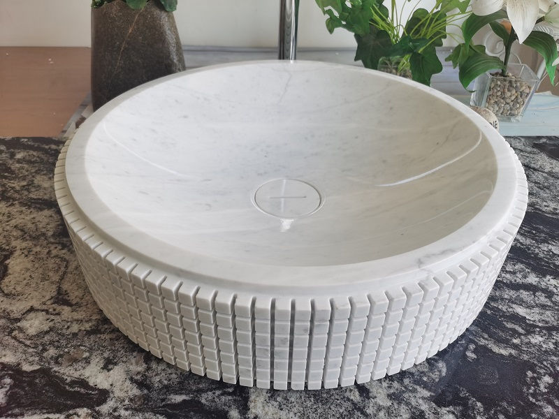 Thumbnail: Marble Designer Bathroom Washbasin Sink, White Marble Vanity Sink