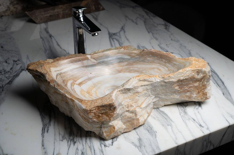 Thumbnail: Luxury Stone Countertop Washbasin Bathroom Sink, Rustic Style Bathroom Washbasin