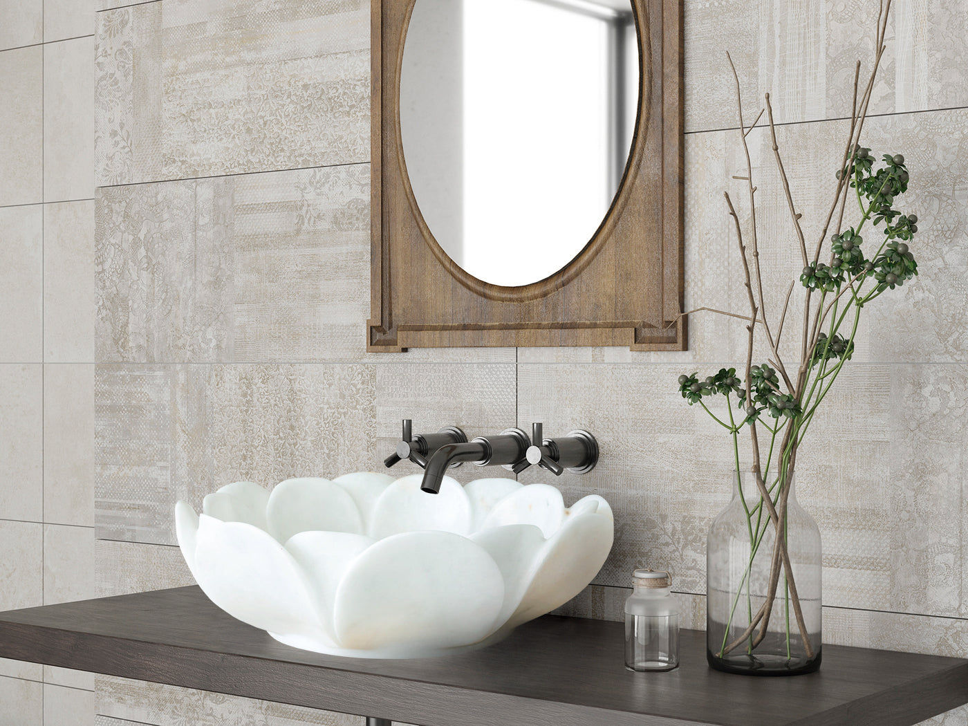 White Marble Natural Stone Flower Shape Washbasin, Handmade Marble Bathroom Sink