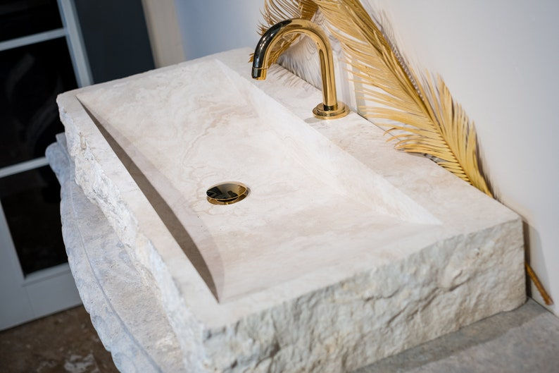 Thumbnail: Hand Made Italian Travertine Sink-Vintage Model, Marble Rustic Farmhouse Sink