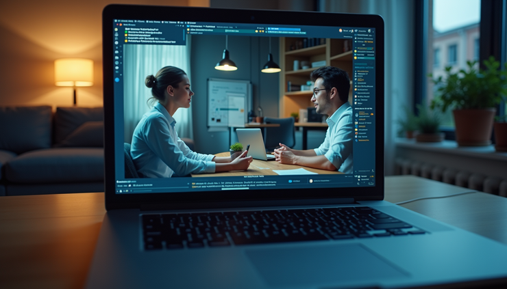 Eye-level view of a laptop screen showing a live streaming platform with chat messages