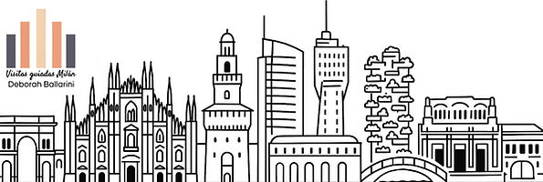 Logo de Deborah  Ballarini y Skyline de  sitios icónicos de Milán