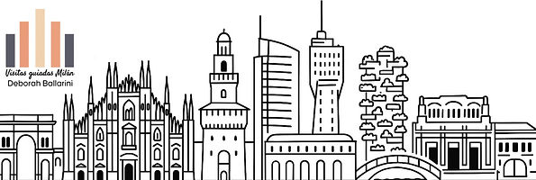 Logo de Deborah Ballarini y Skyline de sitios icónicos de Milán