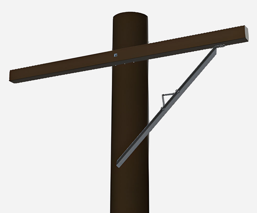 Steel fabrication capabilities for utility pole crossarms.