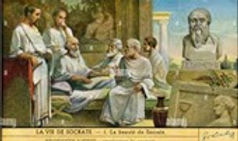 Socrate et ses disciples : la maïeutique, 1949. Chromo, Liebig, Pays-Bas