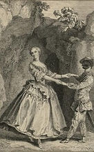 D’après Nicolas Lancret, une forme de marivaudage, après 1731. Estampe pour illustrer Le Je ne sais quoi de Louis de Boissy. BnF